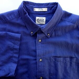 Orton Brothers Cotton Linen Blend Button Down Shirt Mens Large Blue Short Sleeve